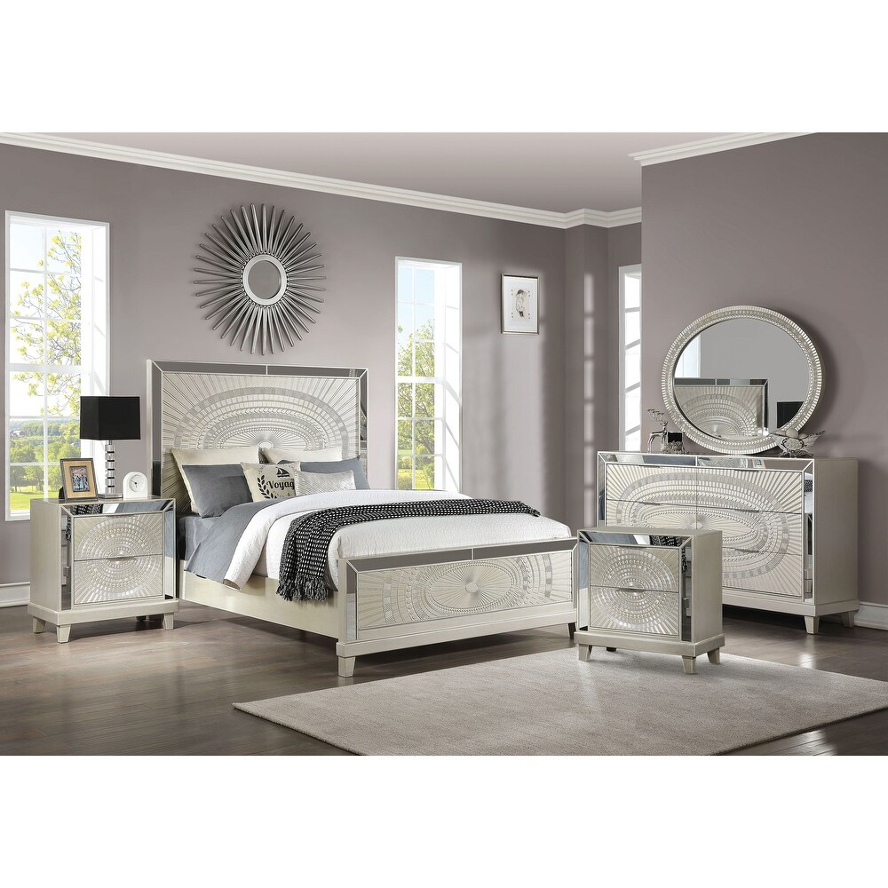 Luela Glam Champagne Wood 5 piece Panel Bedroom Set with USB Port by Furniture of America