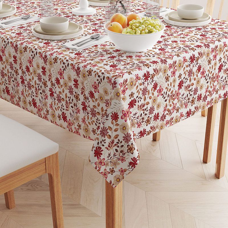 Square Tablecloth， 100% Cotton， 60x60， Burgundy Fall Floral