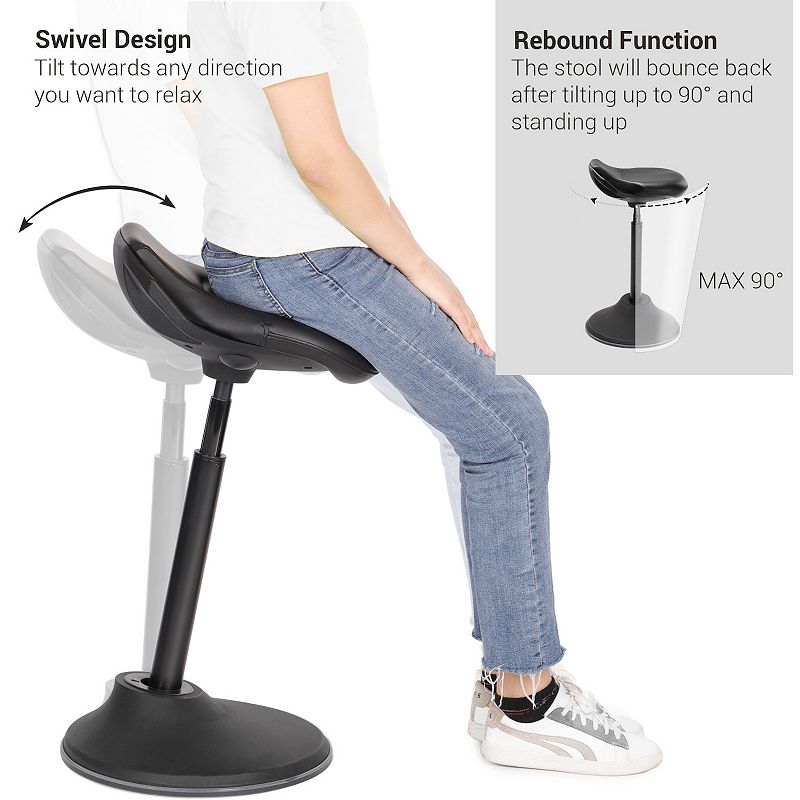 Standing Desk Chair， Swivel Ergonomic Standing Stool， Adjustable Height 23.6-33.3 Inches， Sitting Balance Chair Office， PU， Black