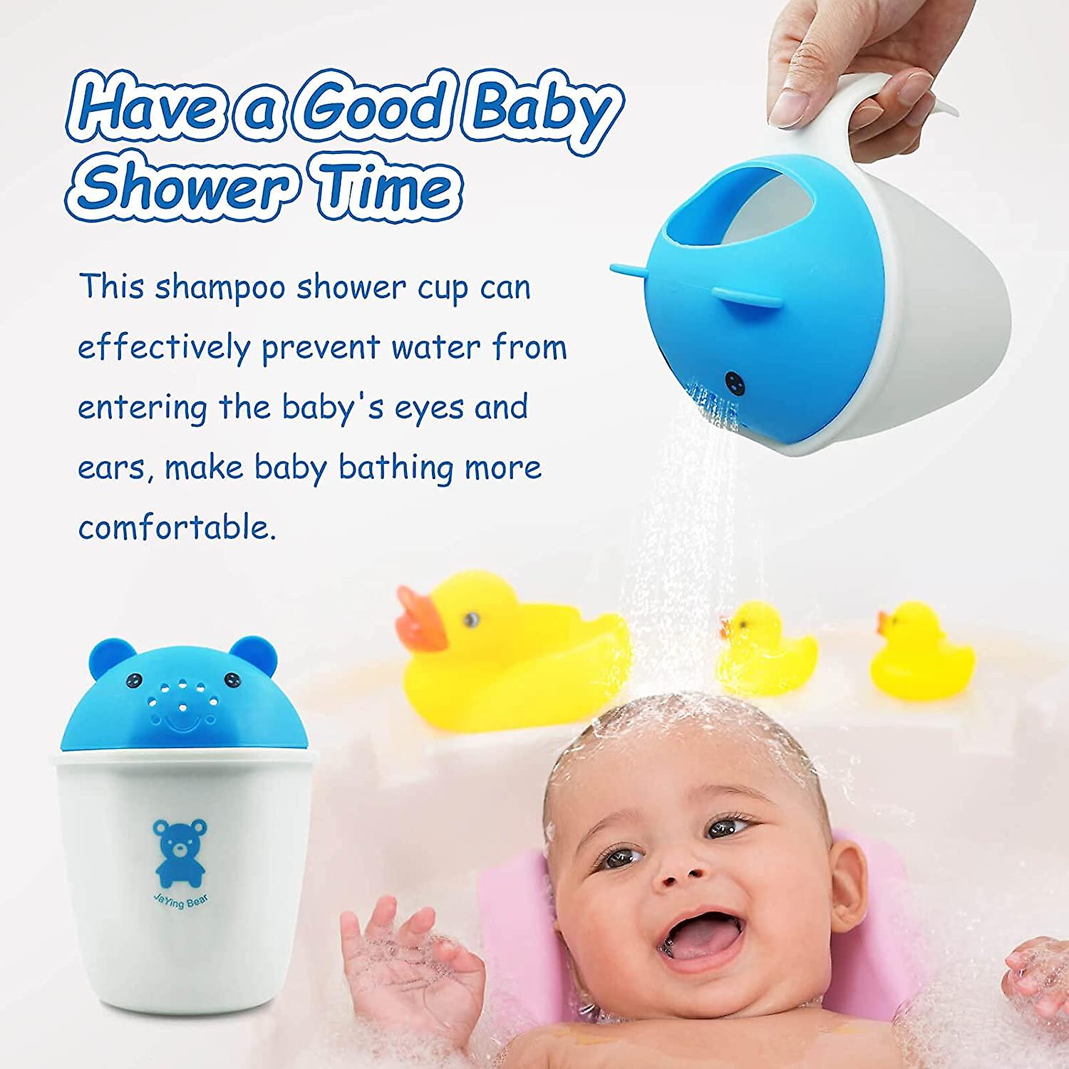 Baby Bath Rinse Cup - Little Bear Cartoon Baby Shower Cups With Handle - Bath Rinser Pail To Wash Hair And Wash Out Shampoo By Protecting Infant Eyes