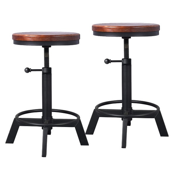 Industrial Bar Stool-Set of 2，Swivel Adjustable Counter Height Stool，Farmhouse Kitchen Stools，17