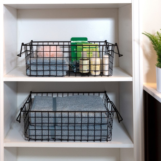 Home complete Set Of 2 Wire Storage Bins Shelf Organizers With Handles For Toy Kitchen Closet And Bathroom