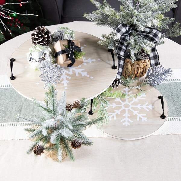 Round Snowflake Christmas Serving Trays with Handles