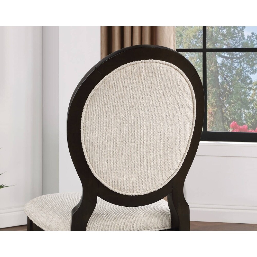 Transitional Espresso and Ivory Side Chairs Set of 2 Chairs Dining Room Furniture 100% Polyester Round Curved Backrest