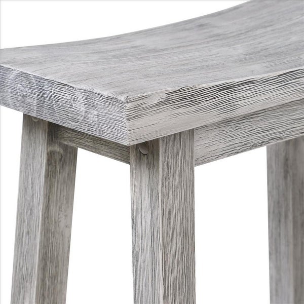 Saddle Design Wooden Counter Stool with Grain Details， Gray - 24.25 H x 17.75 W x 10 L Inches