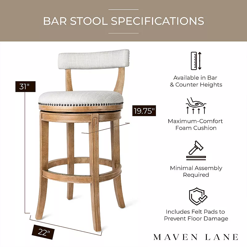 Maven Lane Alexander Kitchen Counter Stool In Weathered Oak Finish W/ Sand Color Fabric Upholstery