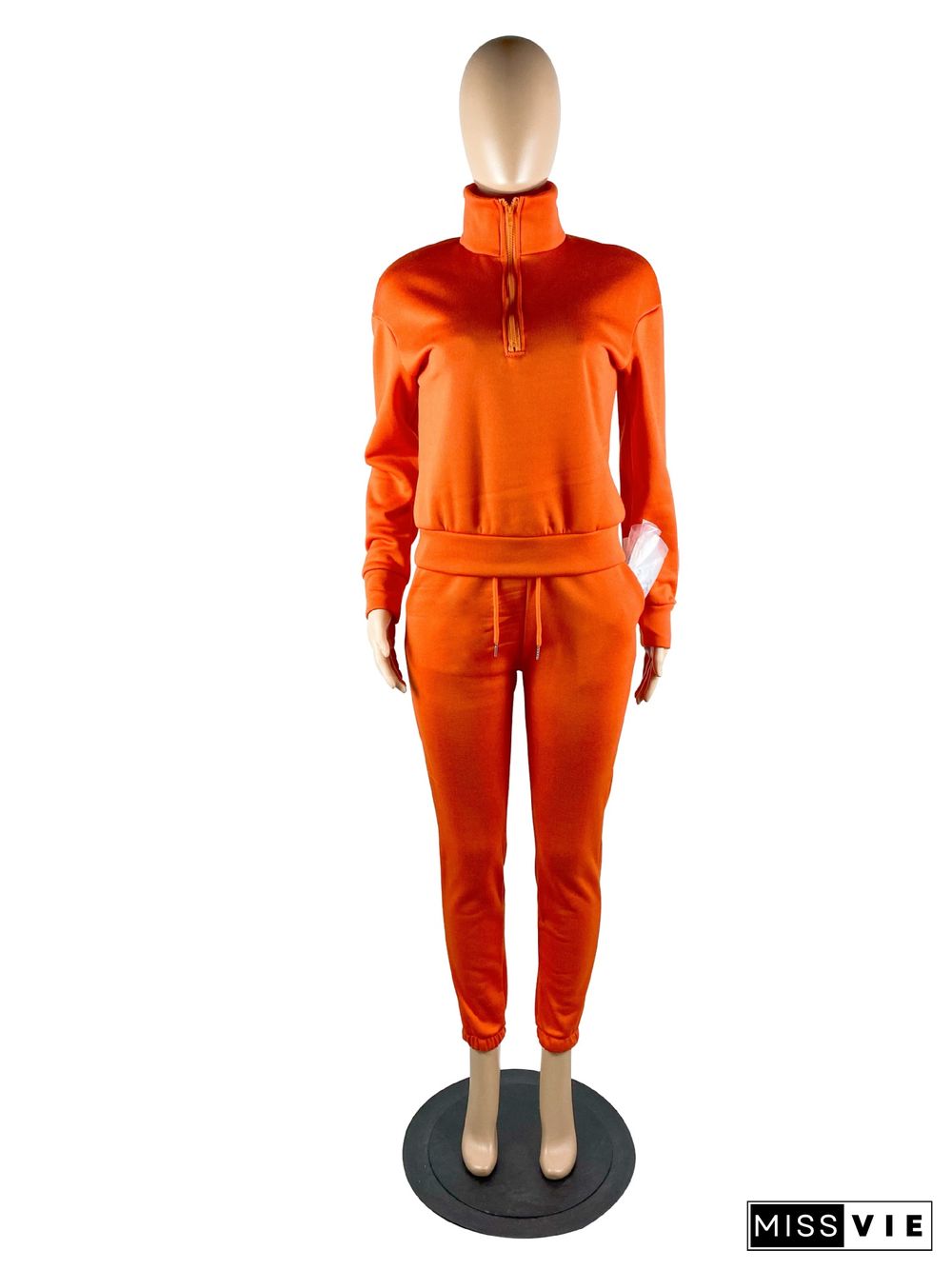 Zipper Stand Collar Pullovers Top Joggers Pants Suit