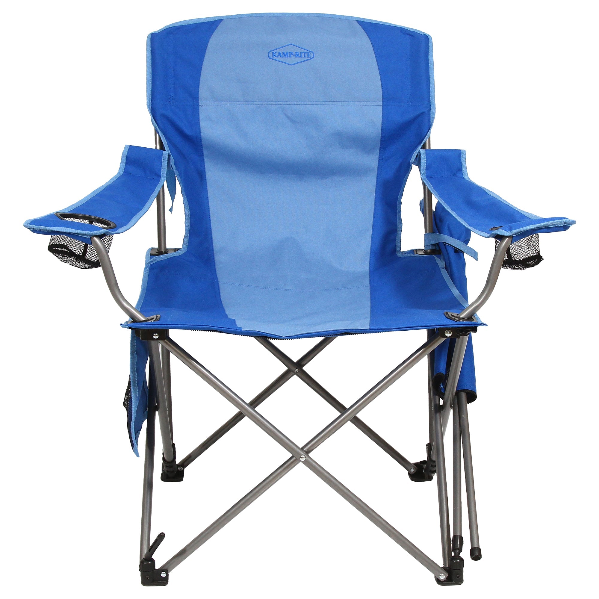 Kamp Rite Folding Camp Chair w/ 2 Cupholders, Detachable Footrest & Bag, Blue