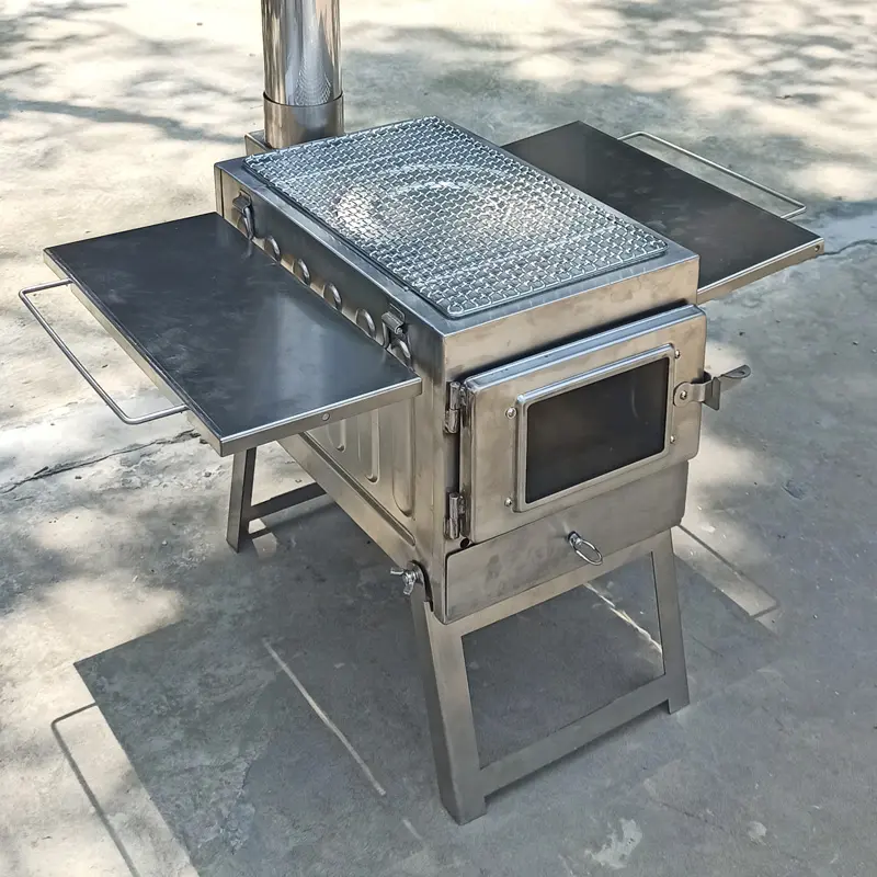 Outdoor BBQ stove Portable heater  Folding Wood Burning Camping tent Stove with glass window chimney Free BBQ grill