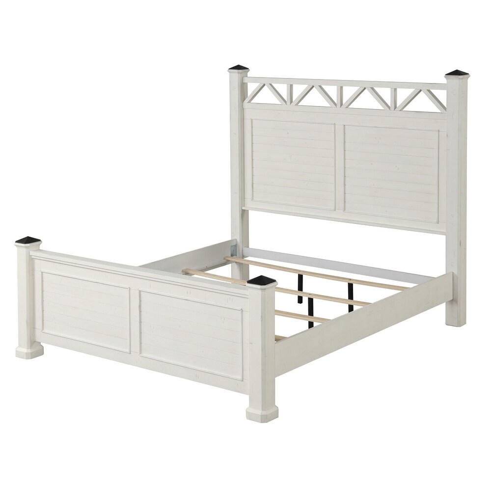 Roundhill Furniture Laria Antique White Finish Wood Panel Bed with Dresser  Mirror  and Two Nightstands