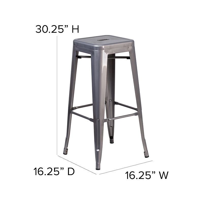 Emma and Oliver 4 Pack 30'' High Backless Metal Indoor Barstool with Square Seat