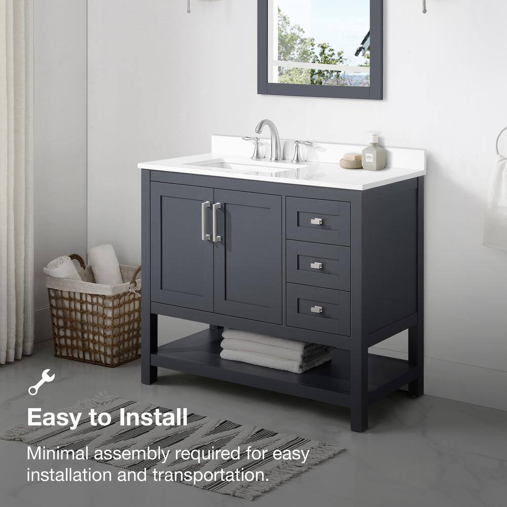 OVE Decors Vegas 42 in. W x 19 in. D x 34.5 in. H Bath Vanity in Dark Charcoal with White Engineered Stone Vanity Top 15VVA-CHAR42-03