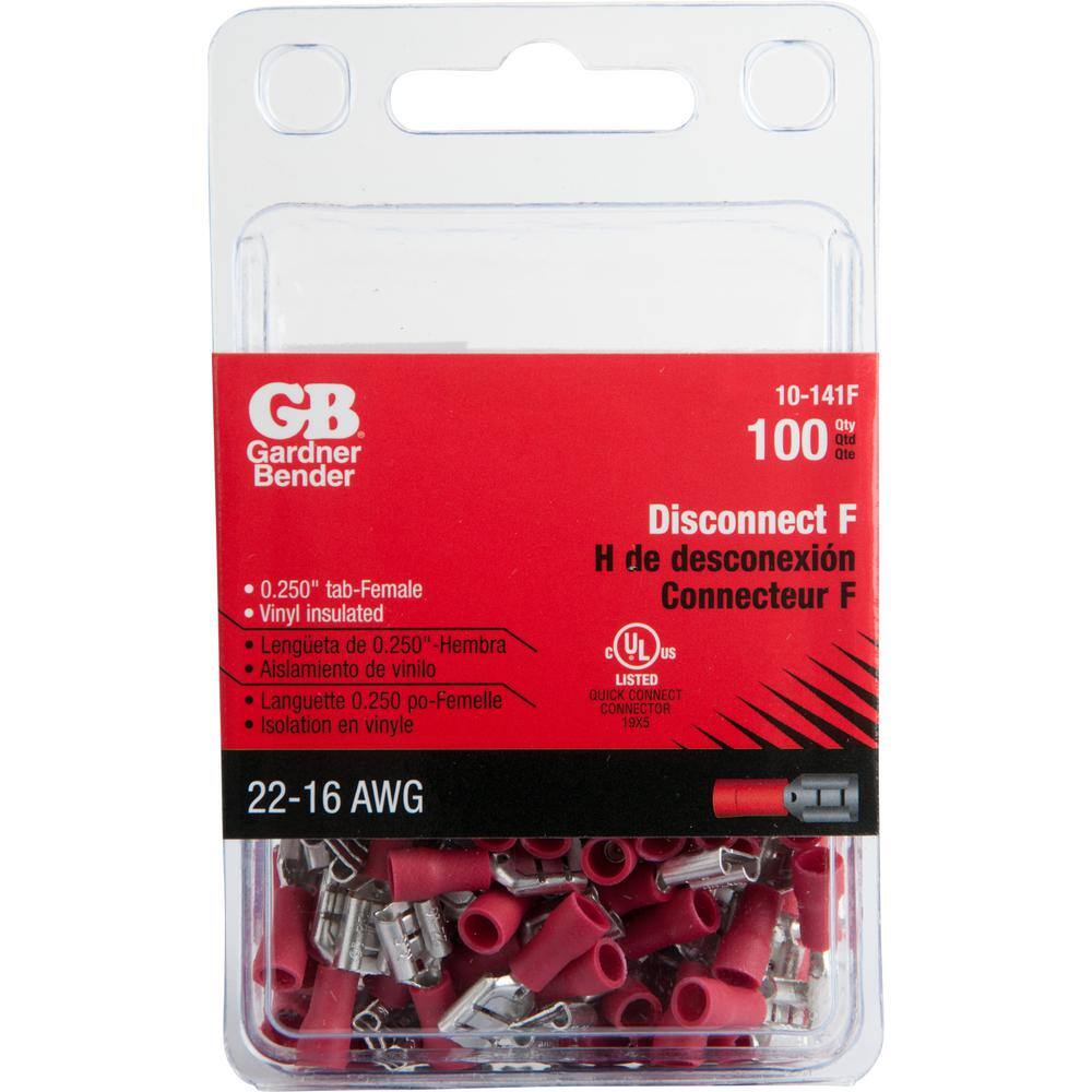 Gardner Bender 22-16 AWG Disconnect Female 0.250 Tab Red (Case of 5) 10-141F