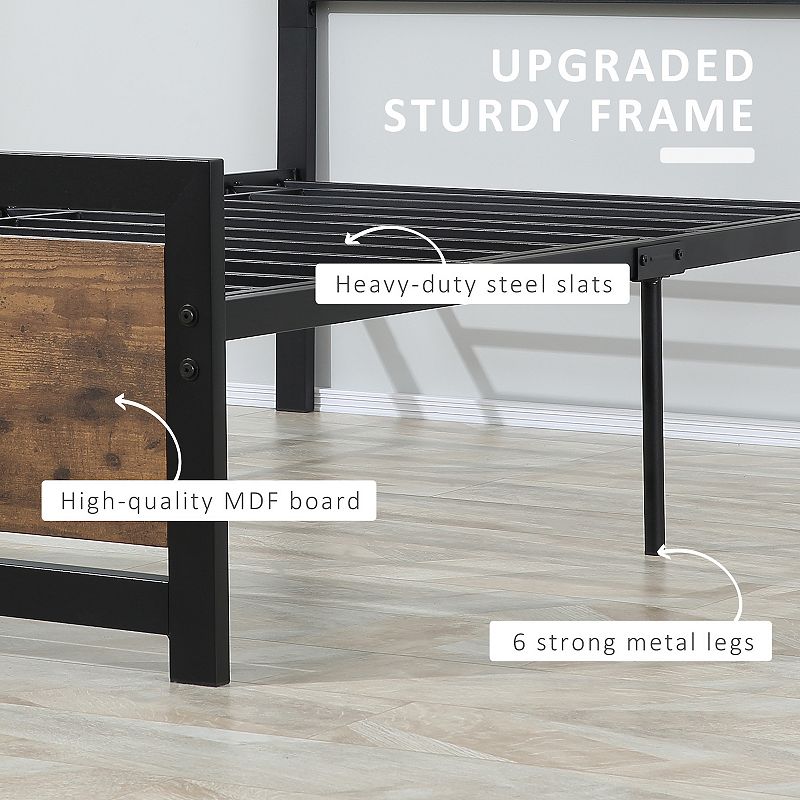 HOMCOM Single Platform Bed Frame with Headboard and Footboard Strong Metal Slat Support Solid Bedstead Base w/ Underbed Storage Space No Box Spring Needed 41'' x 76'' x 40''