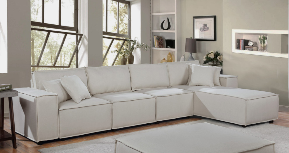 Lilola Home Ermont Sofa with Reversible Chaise in Beige Linen   Transitional   Sectional Sofas   by Timeout PRO  Houzz