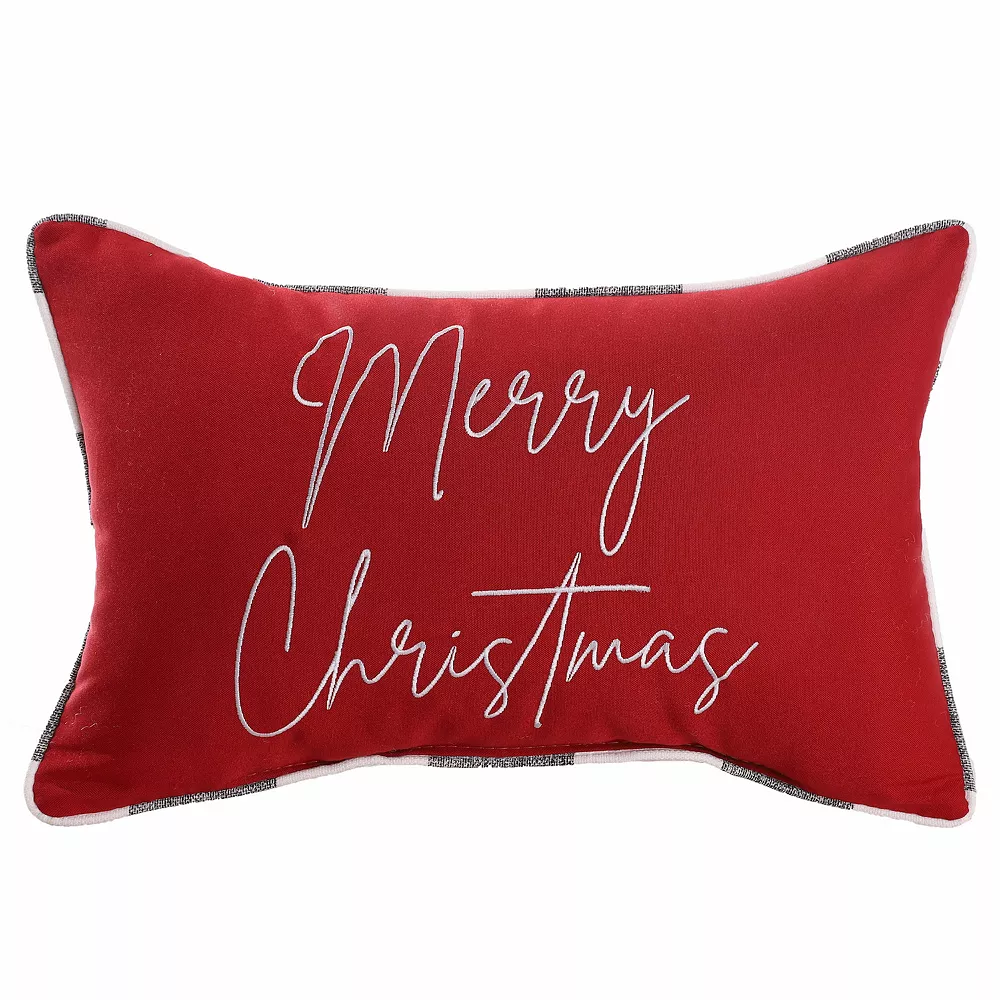 13 x 20 Crimson Red and White Rectangular Merry Christmas Indoor and Outdoor Embroidered Lumbar Pillow