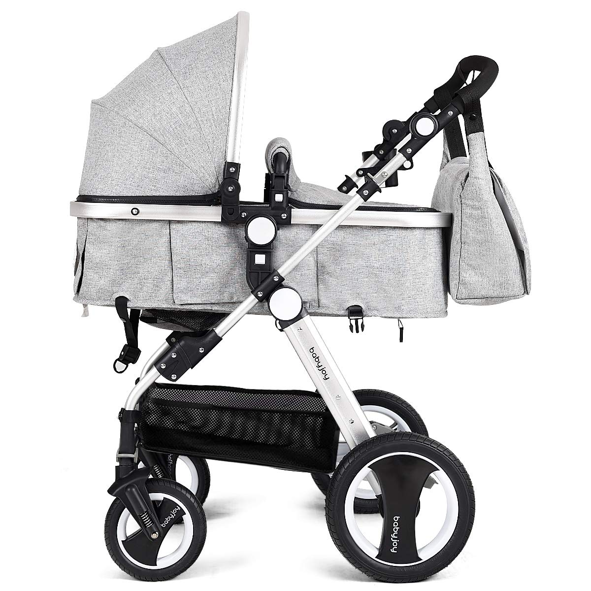 BABY JOY Baby Stroller, 2-in-1 Convertible Bassinet Reclining Stroller, Foldable Pram Carriage with 5-Point Harness