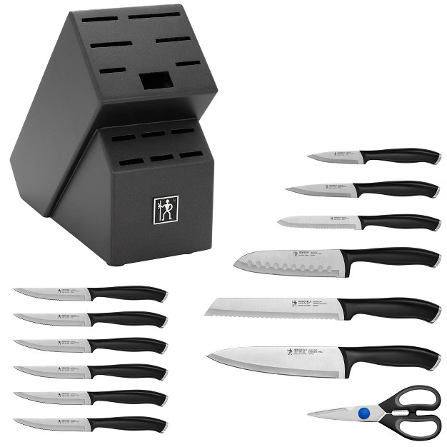 Henckels Silvercap 14 Piece Knife Set With Block Chef Knife Paring Knife Utility Knife Bread Knife Steak Knife Black Stainless Steel