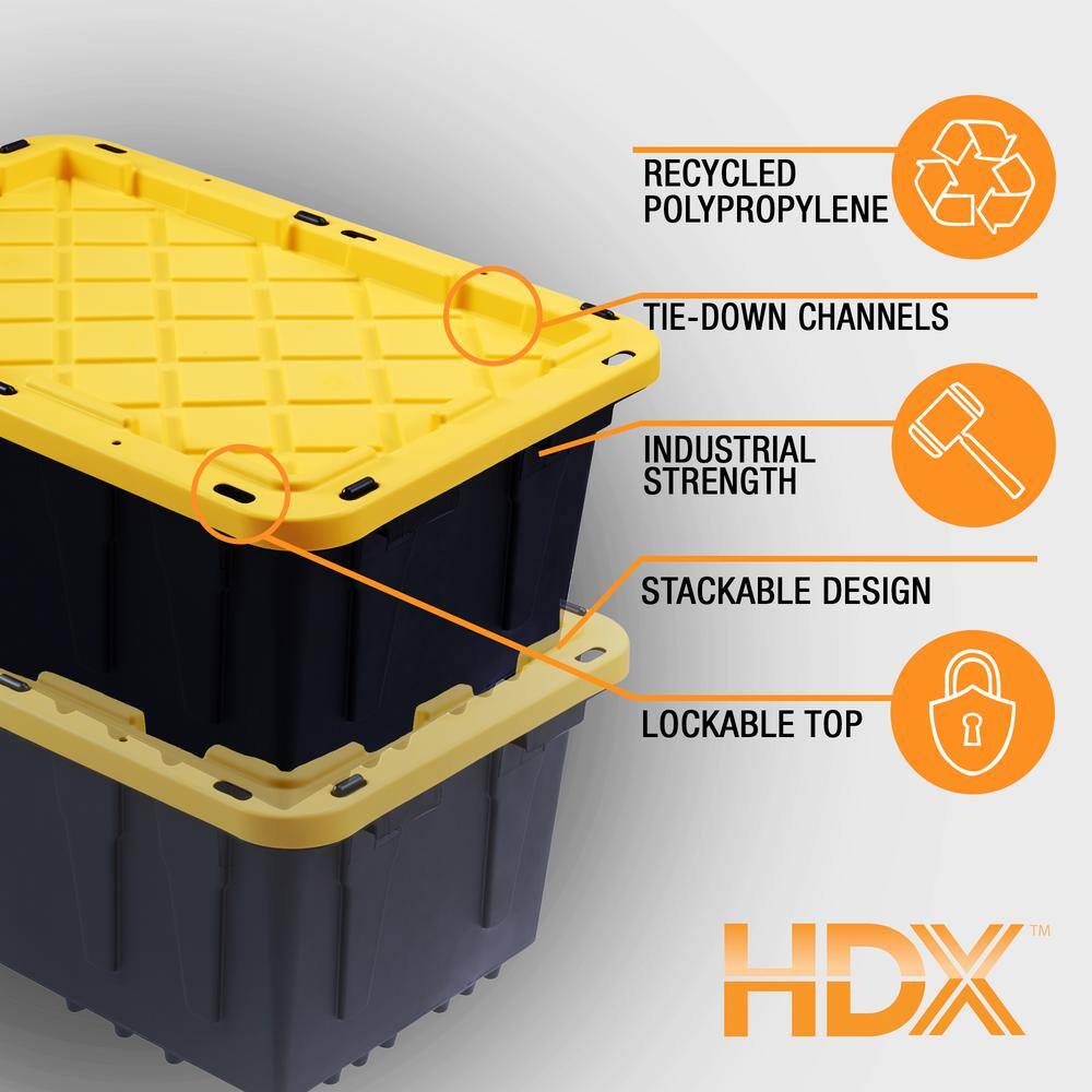 HDX 27 Gal. Tough Storage Tote in Black with Yellow Lid HDX27GONLINE(5)