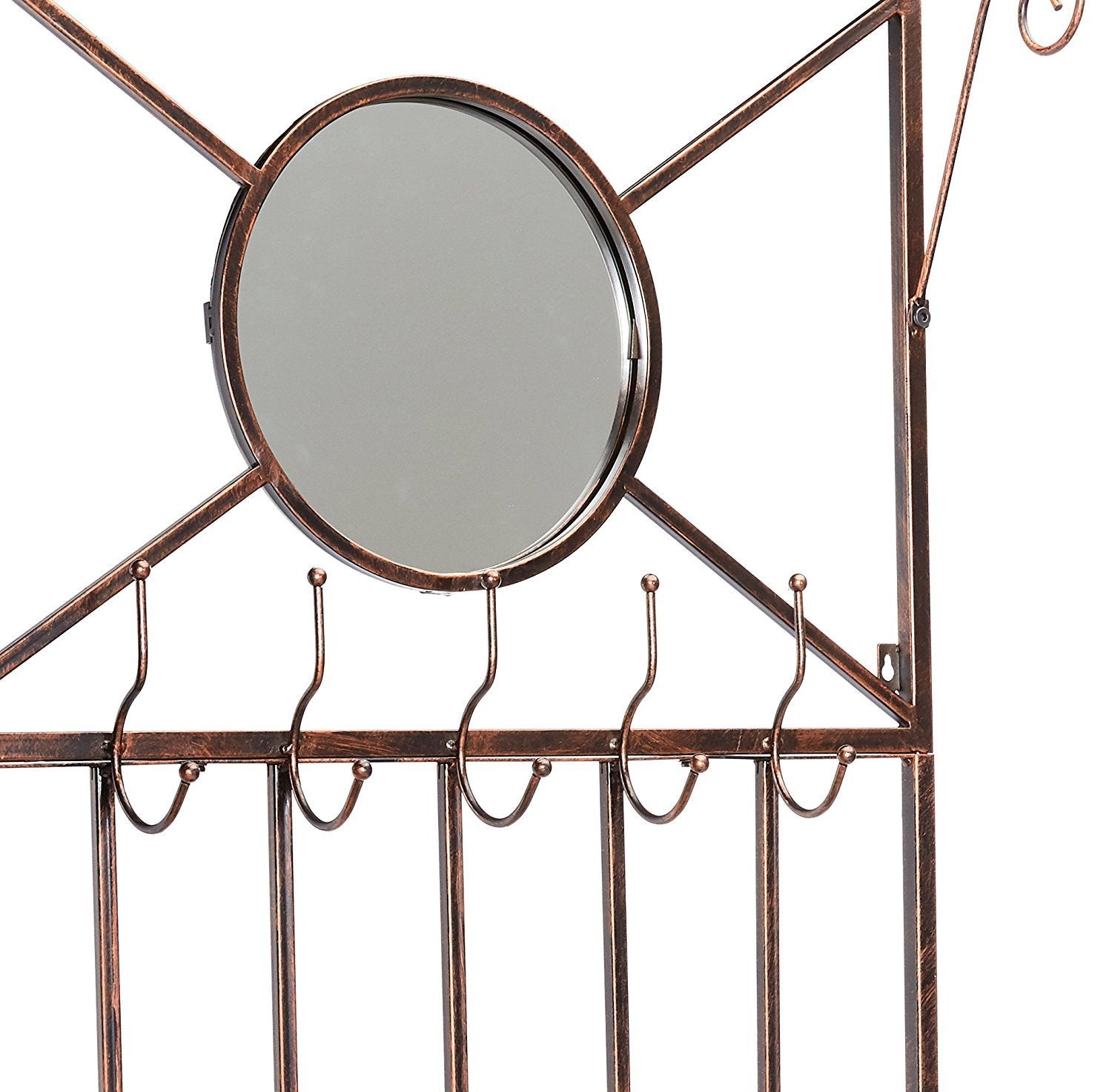 Corben Copper Metal Entryway Storage Bench and Tree Coat Rack with Mirror.