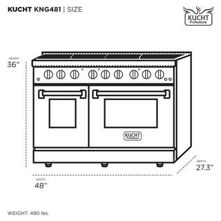 Kucht Custom KNG 48 in. 6.7 cu. ft. LP Ready Double Oven Gas Range with Convection in Black with Black Knobs and Gold Handle KNG481LP-K-GOLD