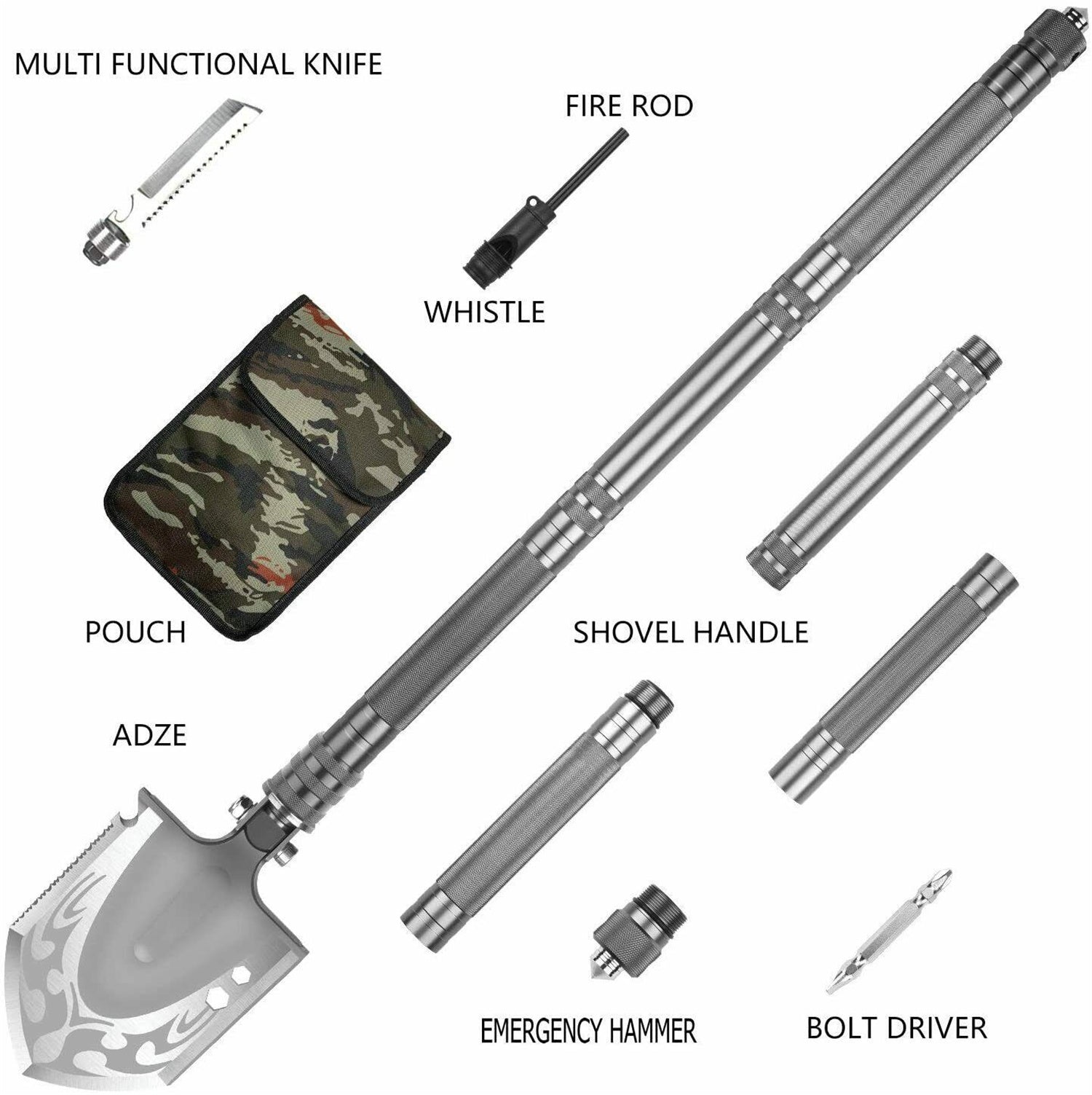 "Kepeak Military Folding Survival Shovel, Unbreakable Tactical Shovel, Multifunctional Camping Gear Survival Tools for Off-Roading, Camping, Outdoor, Survivalist and Emergency"