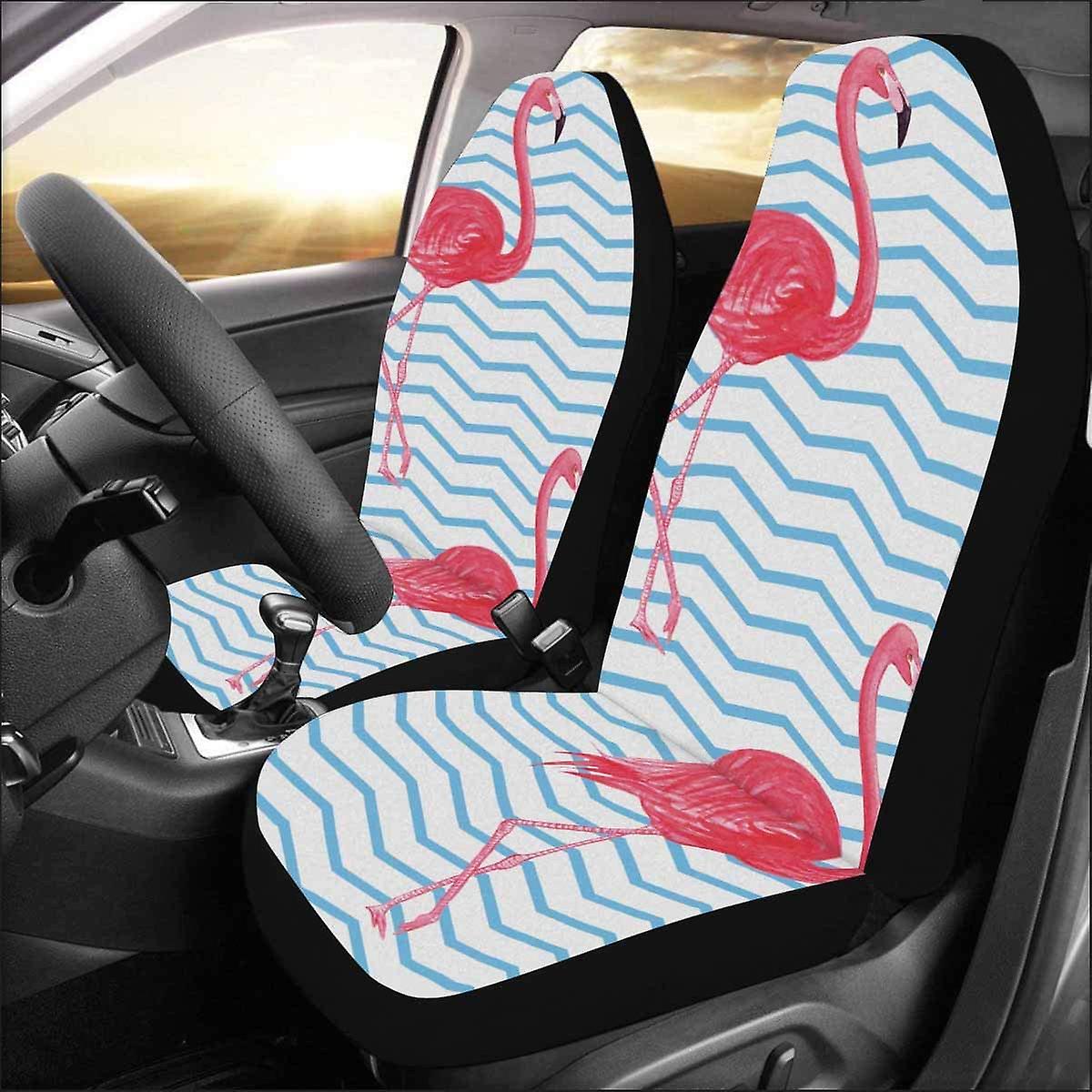 Set Of 2 Car Seat Covers Flamingo Blue Pink Watercolor Repeat Universal Auto Front Seats Protector Fits For Car，suv Sedan，truck