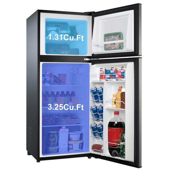 4.6. Cu ft Two Door Mini Fridge with Freezer， Stainless Steel Look