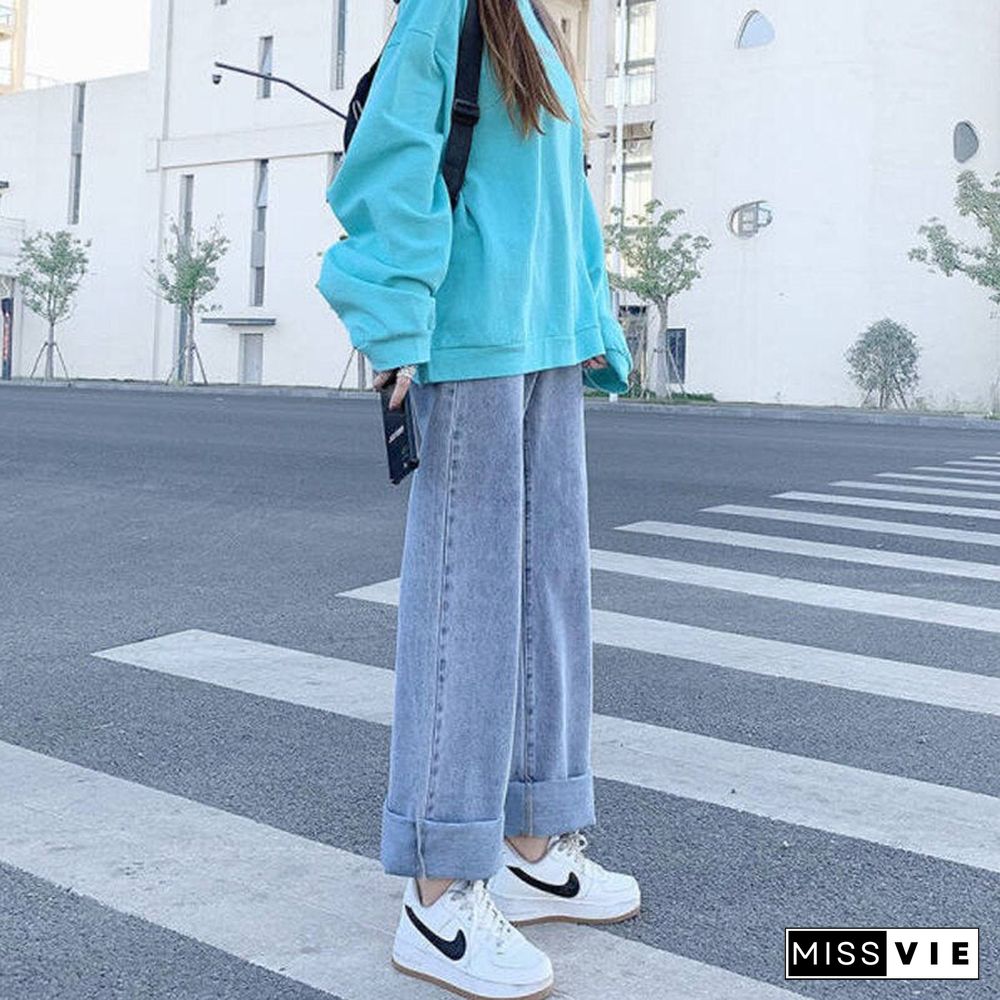 Woman Jeans High Waist Clothes Wide Leg Denim Clothing Blue Streetwear Vintage Quality Fashion Harajuku Straight Pants