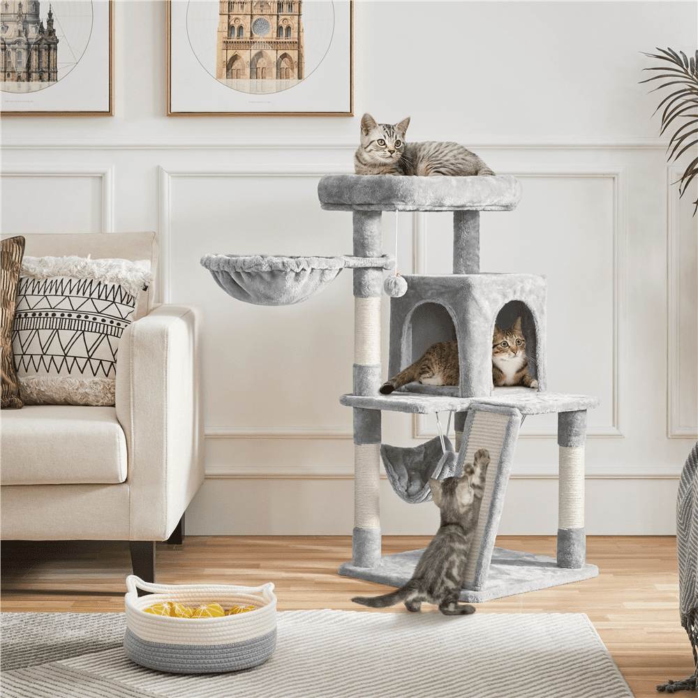 SMILE MART Multi-level Small Cat Tree Tower with Condo, Light Gray