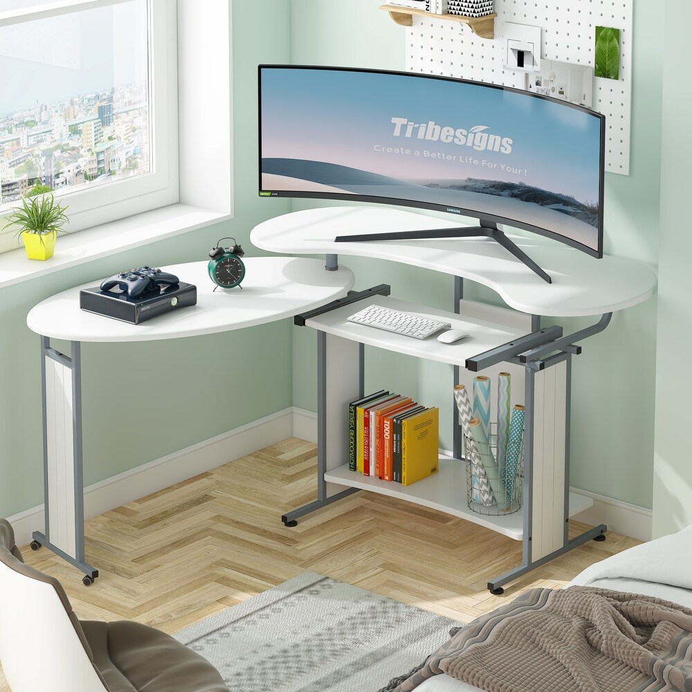 L Shaped Computer Desk  Rotating Corner Desk   Modern Office Study Workstation