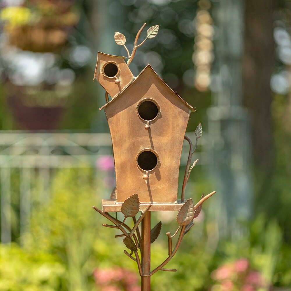 Large Bird House Stake with A Frame Roof  Copper