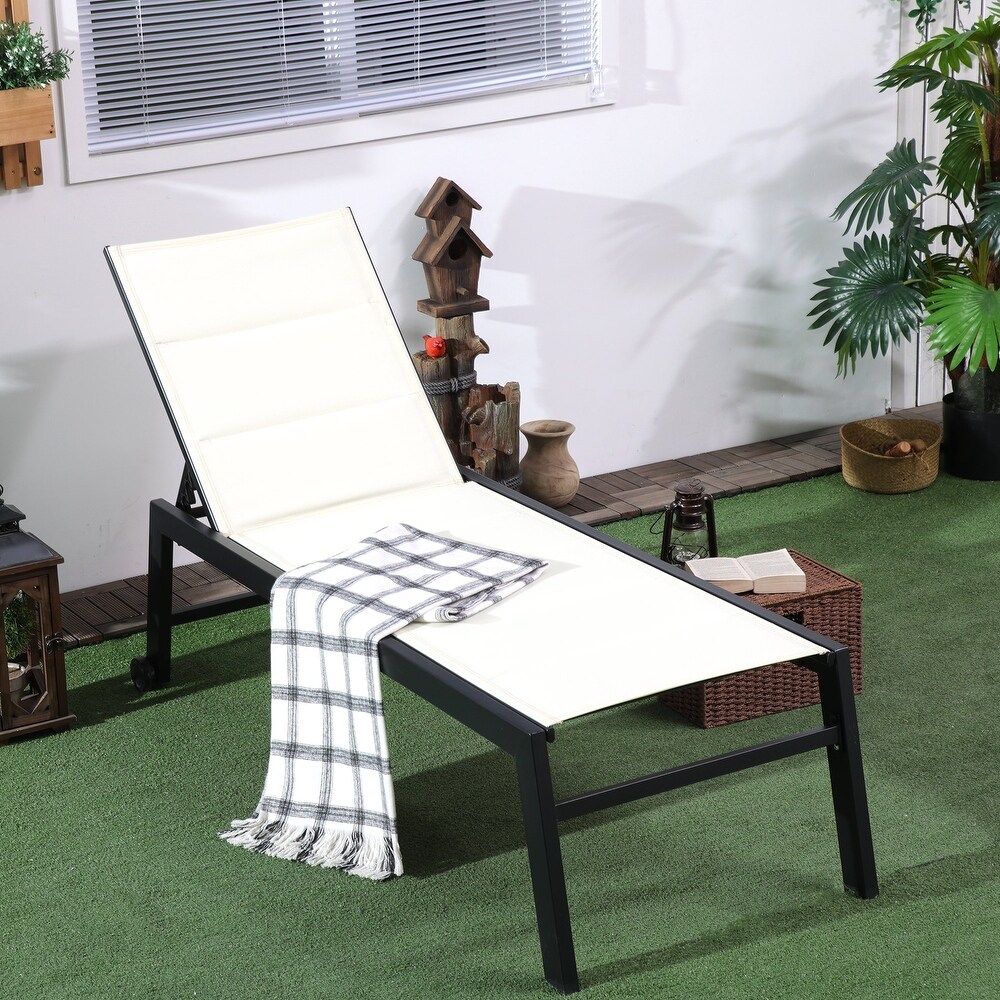 Outdoor Breathable Fabric Chaise Lounge with Wheels and Steel Frame
