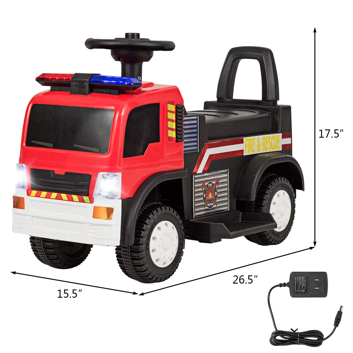 Kids Ride On Fire Truck, 6V Battery Powered Electric Vehicle