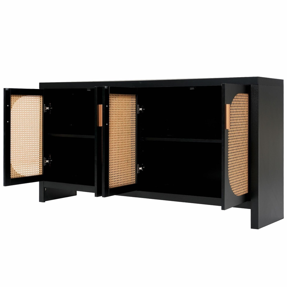 Modern TV Stand for 65 inch TV with Rattan Doors  Adjustable Shelves