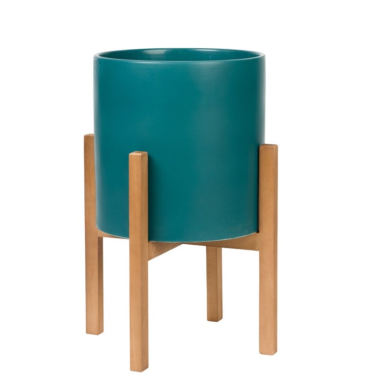 Liam Modern Ceramic Planter with Wood Legs