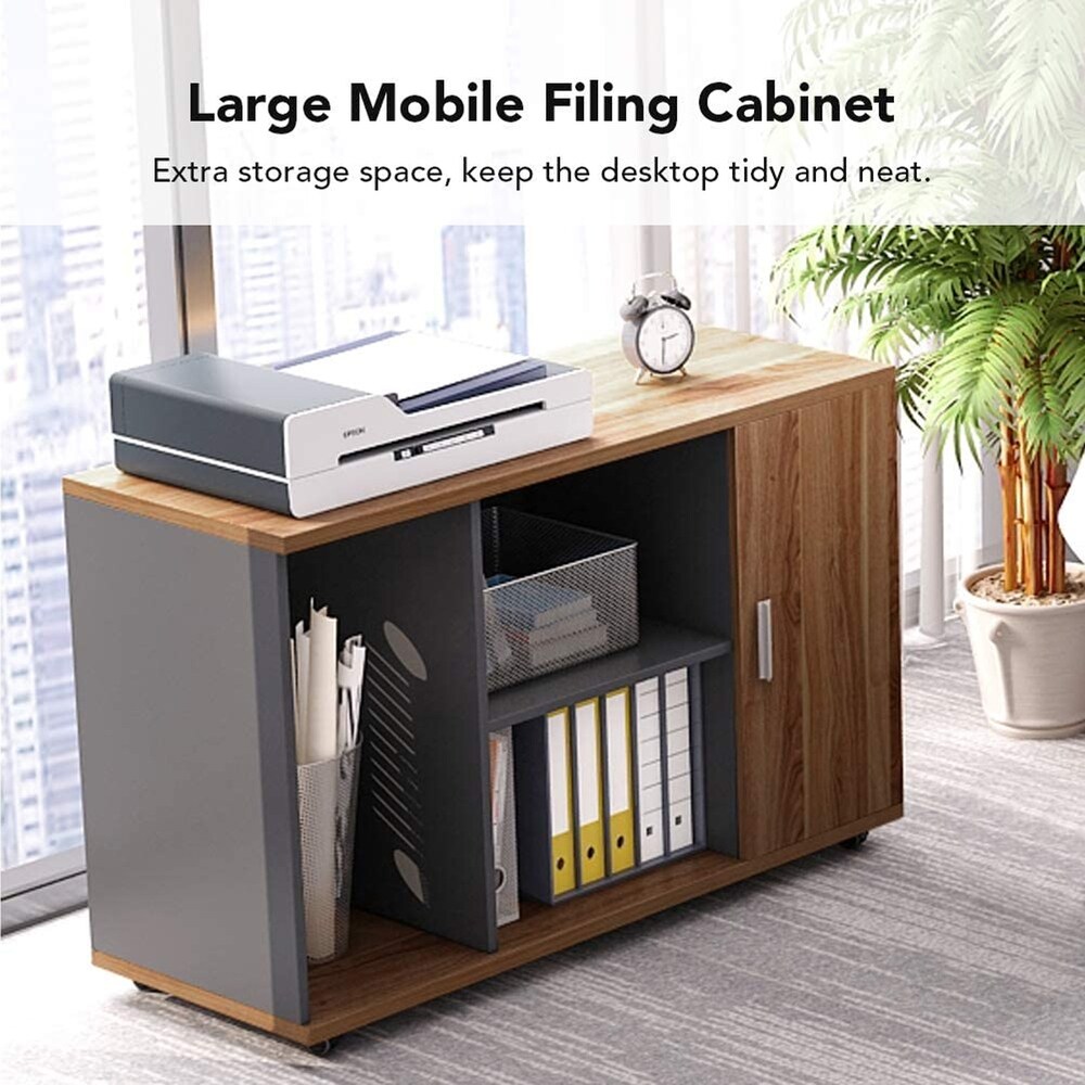 55 Inch L Shaped Computer Desk with File Cabinet Storage