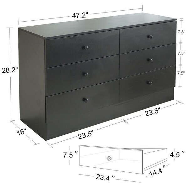 Chest of Drawers Wood Storage Cabinet with 6 Drawers-Black - - 35229060