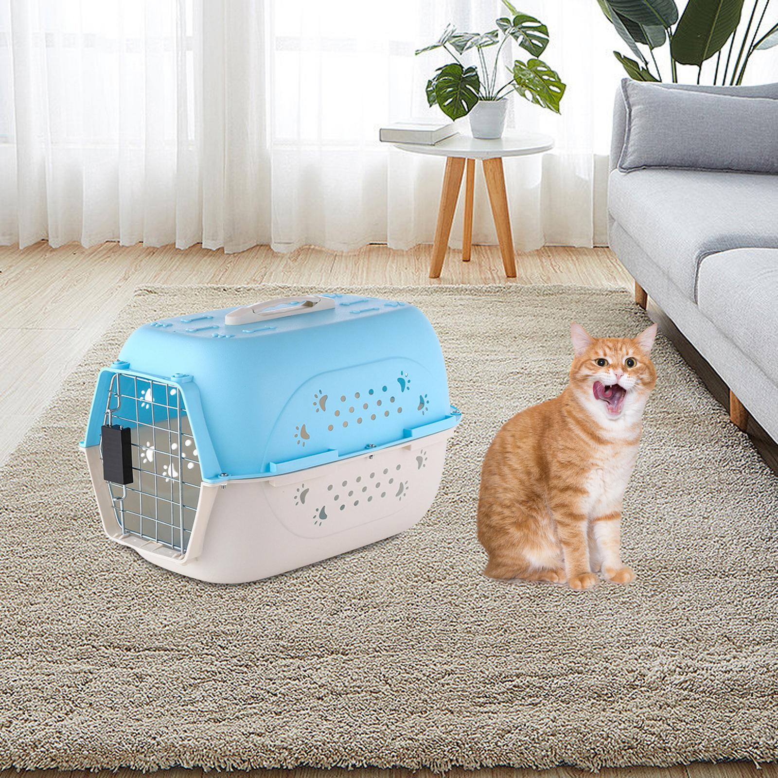 Portable Hard Sided Travel Carriers Kennel Tote Case Airline Carrying Breathable Cat Dog Cage for Puppy Rabbits Traveling Walking Hiking ， 58x40x36cm Blue