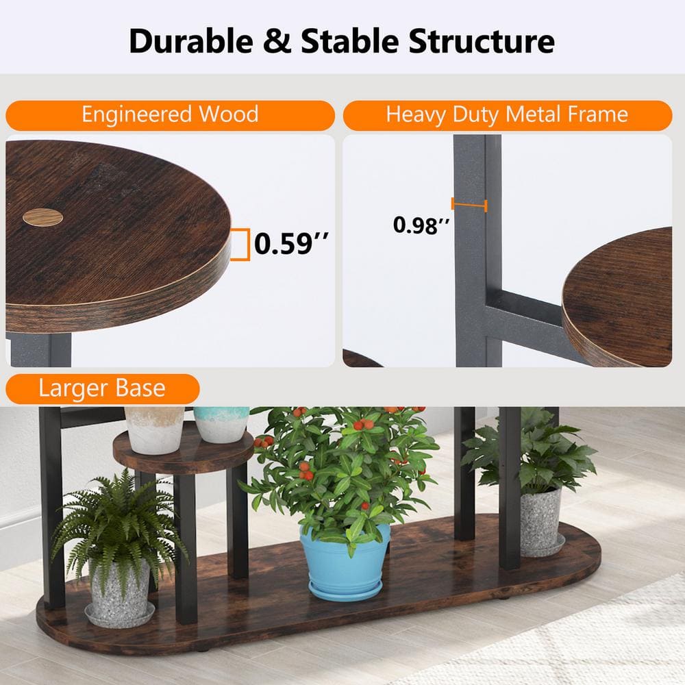 BYBLIGHT Wellston 44 in. Brown Round Wood Indoor Plant Stand with Tall Plant Rack Display Holder Planter Organizer BB-ZHS006XF