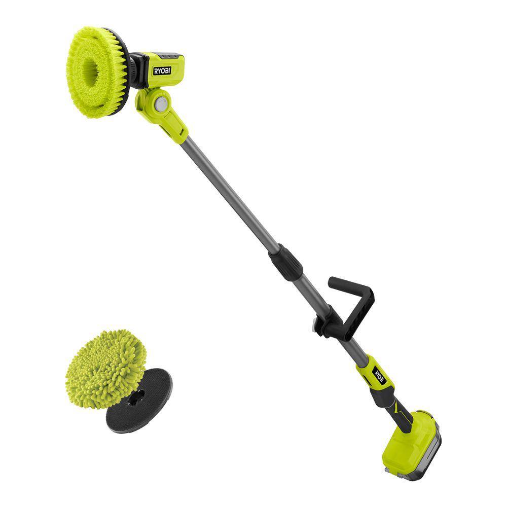 RYOBI ONE+ 18V Cordless Telescoping Power Scrubber (Tool Only) with 6 in. Knit Microfiber Kit P4500-A95KMK1