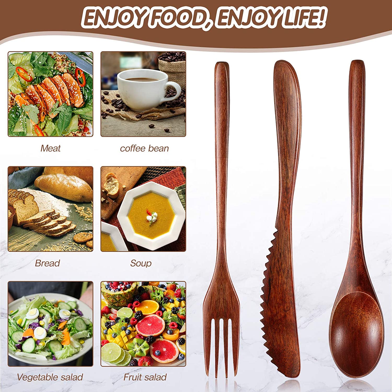 Wooden spoon fork knife cutlery set