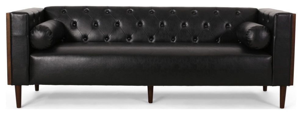 Lance Tufted Deep Seated Sofa With Accent Pillows   Midcentury   Sofas   by GDFStudio  Houzz