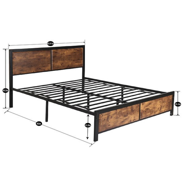 Taomika Industrial 3-pieces Bed with Wood Headboard and Nightstand Set - - 35162744