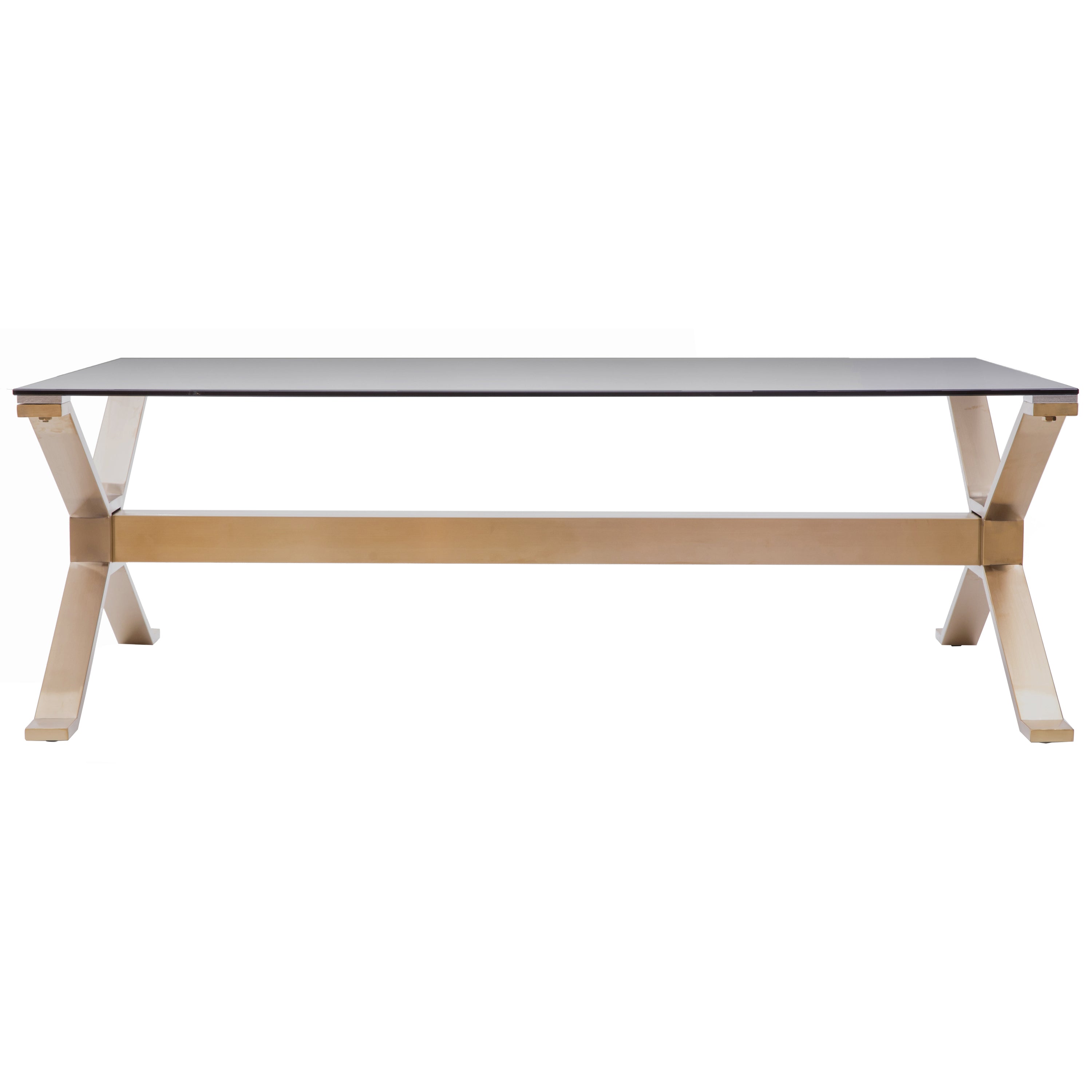 Rectangular Gold Stainless Steel Metal Smoked Glass Modern Coffee Table