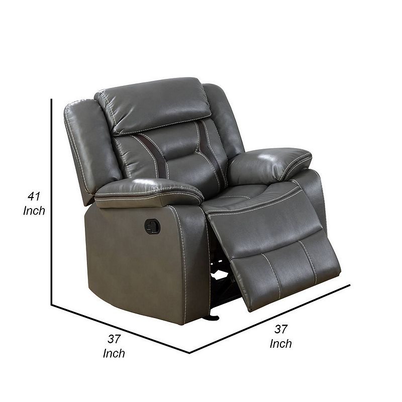 37 Inches Leatherette Glider Recliner with Pillow Arms， Gray