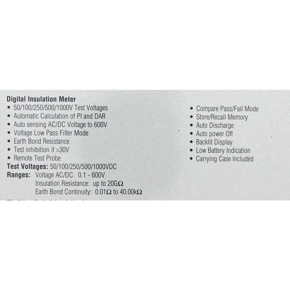 IDEAL Digital Insulation Meter with PI DAR Remote Probe 61-797