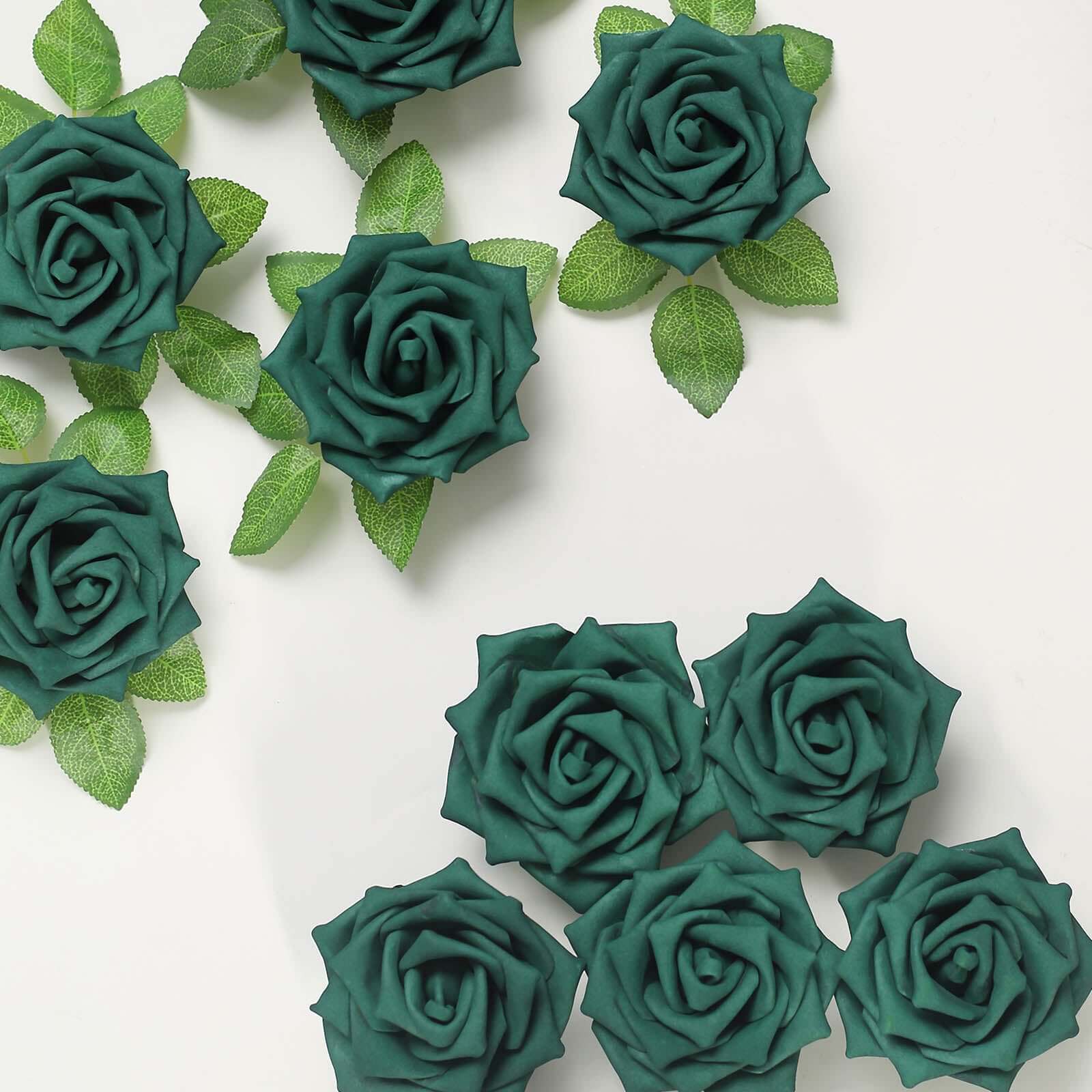 24 Roses Hunter Emerald Green Artificial Foam Flowers With Stem Wire and Leaves 5