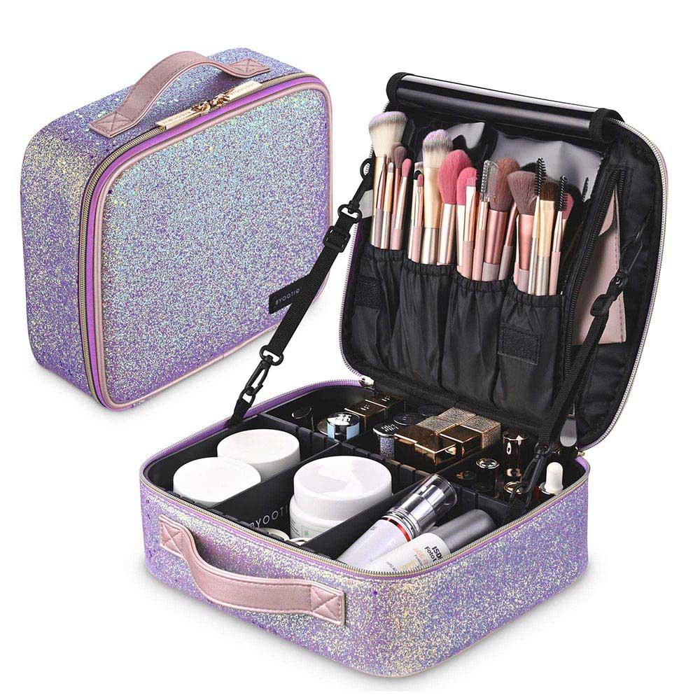 Byootique Sparkle Makeup Train Case w/ Dividers & Brush Holder