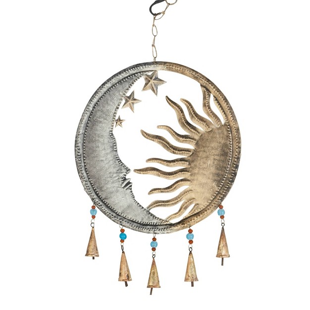 X 15 quot Eclectic Metal Moon And Sun Windchime Gold silver orange blue Olivia amp May